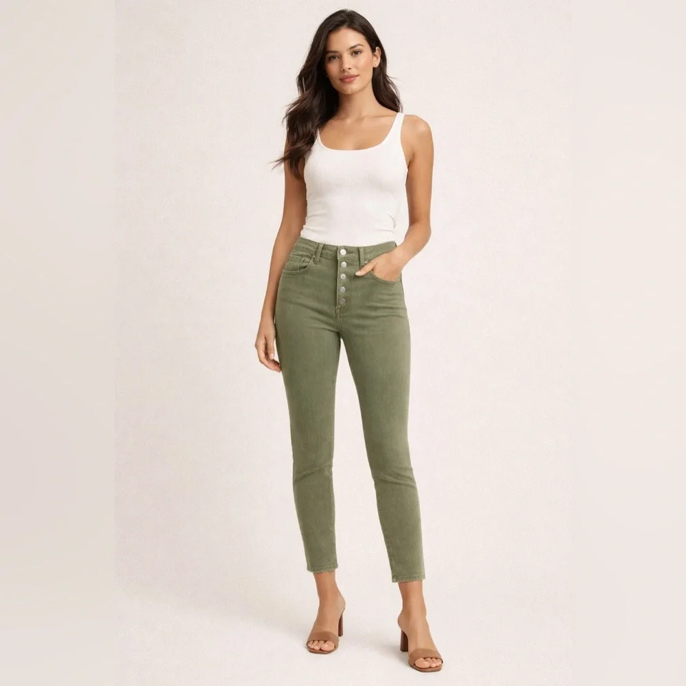 Madewell Olive High Rise Skinny Jeans Button Fly TENCEL Denim 27/26 - Picture 1 of 5